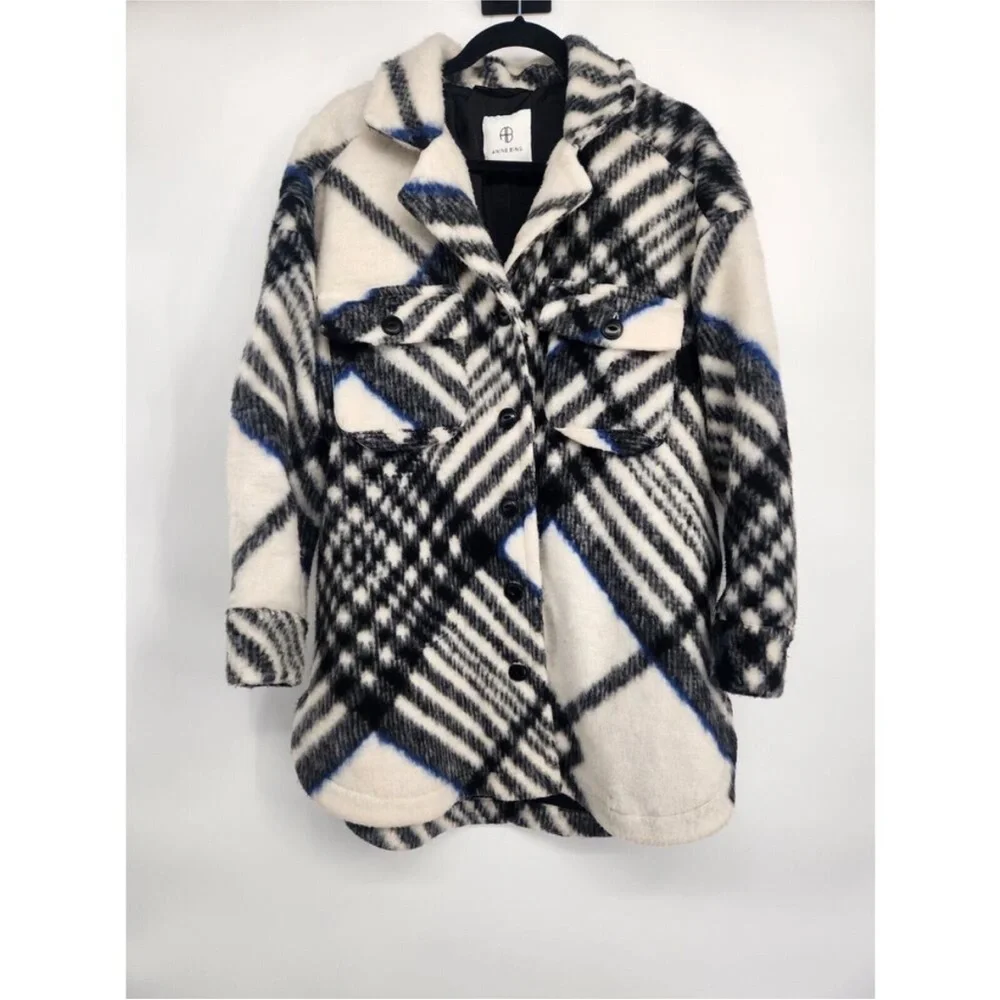 ANINE BING Oakley oversized checked brushed Shirt Jacket size S - Picture 5 of 6